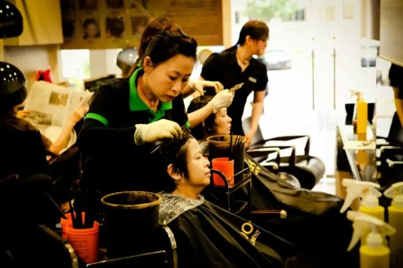 Bee Choo herbal hair loss treatment in progress at the salon
